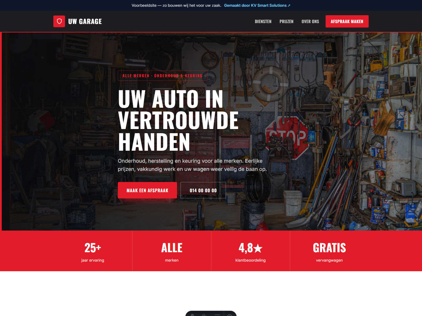 Voorbeeldwebsite voor een autogarage