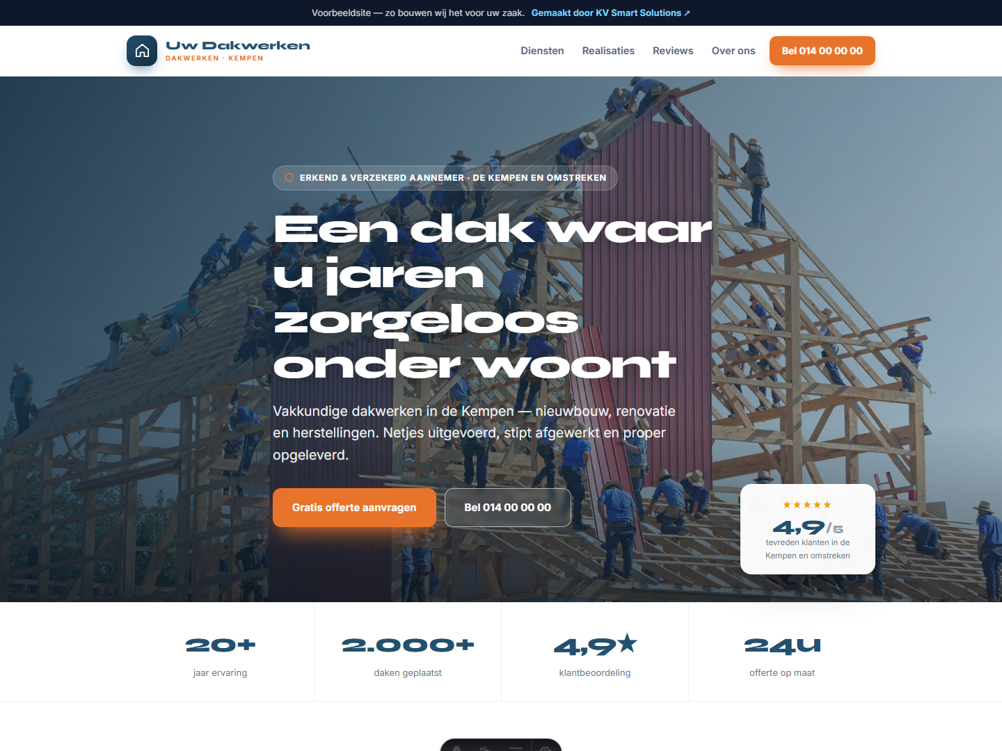 Voorbeeldwebsite voor een dakwerker