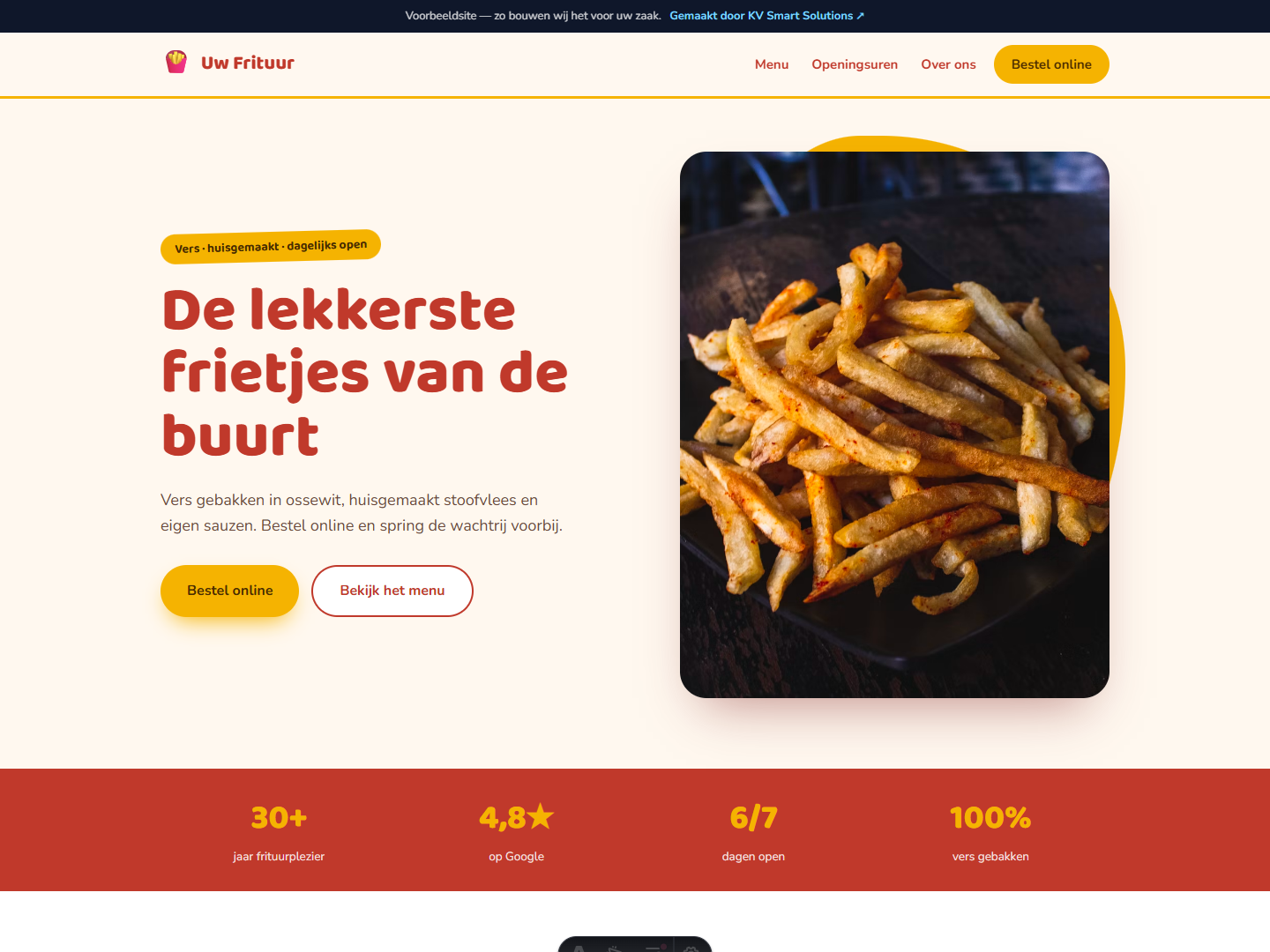 Voorbeeldwebsite voor een frituur