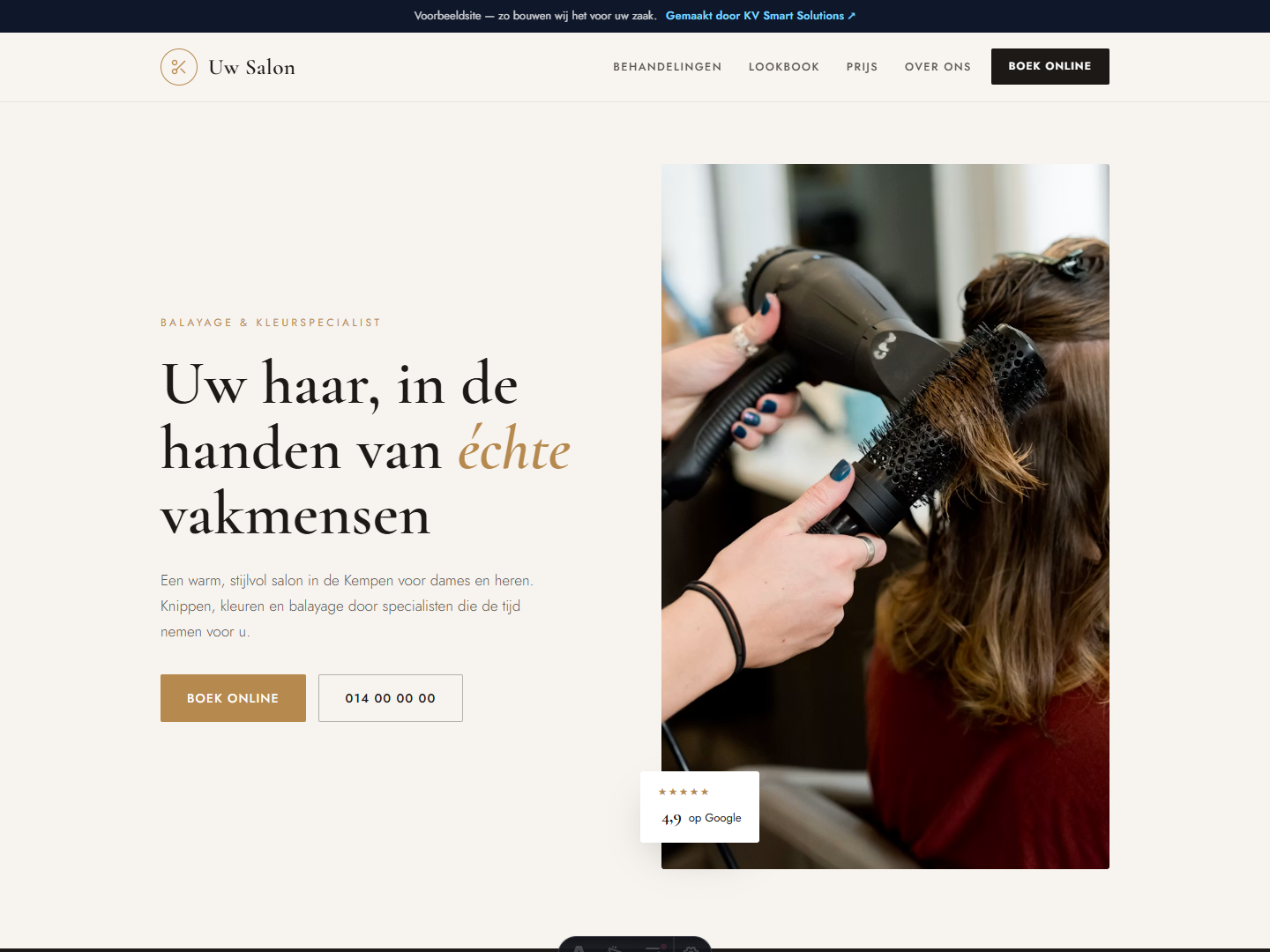 Voorbeeldwebsite voor een kapsalon